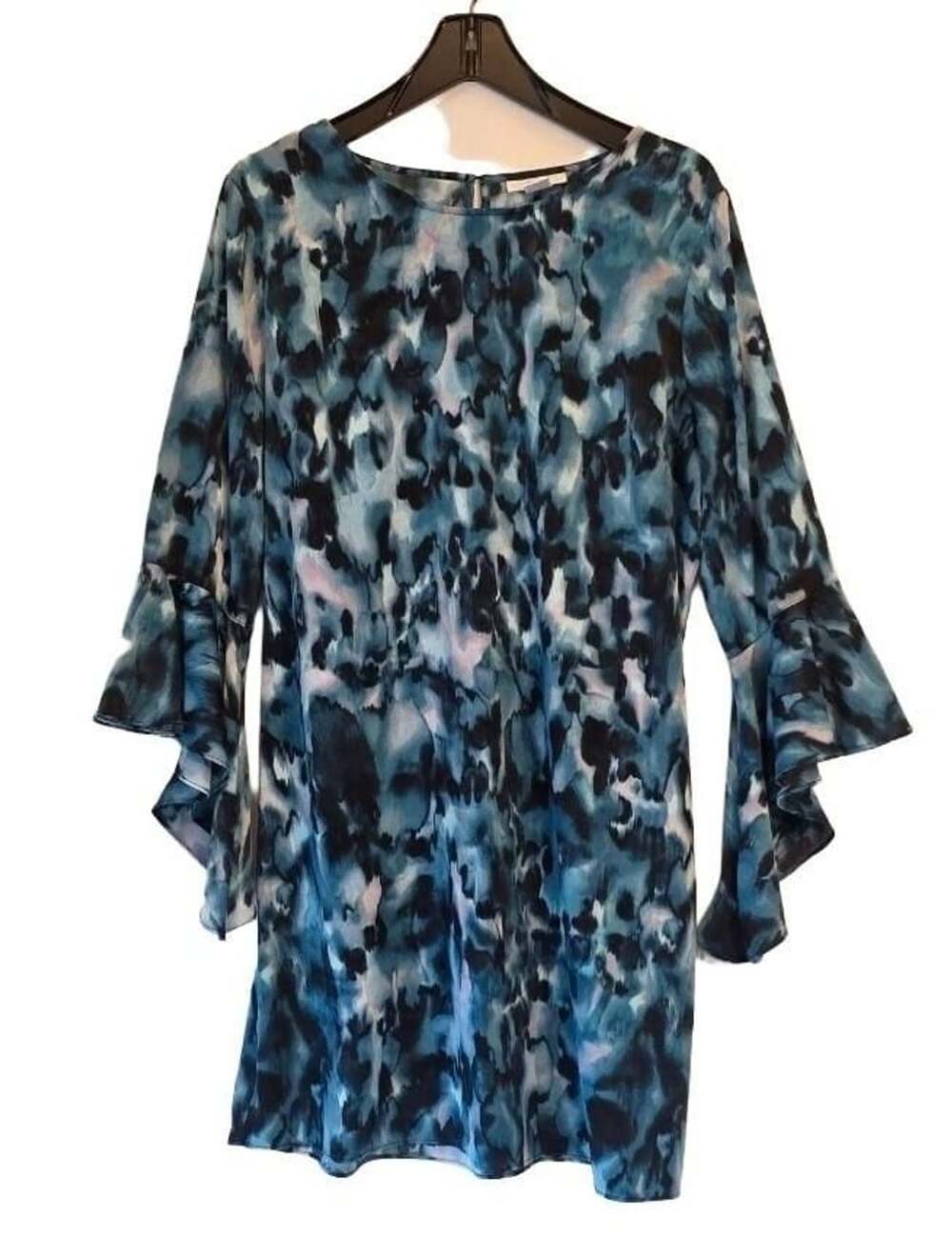 Bar III Keyhole Ruffled Dress Blue Watercolor Print